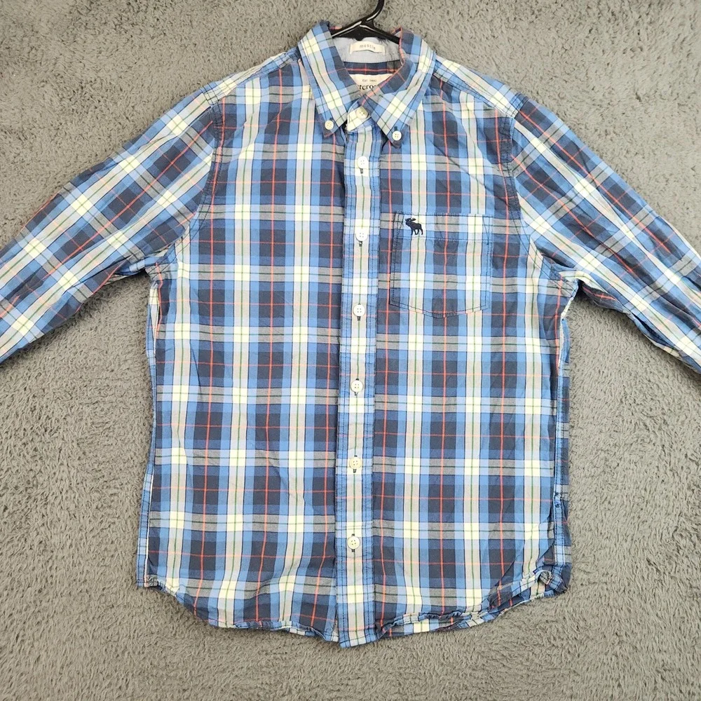 Abercrombie & Fitch Muscle Fit Plaid Button Down Shirt Boys Large Preppy Classic